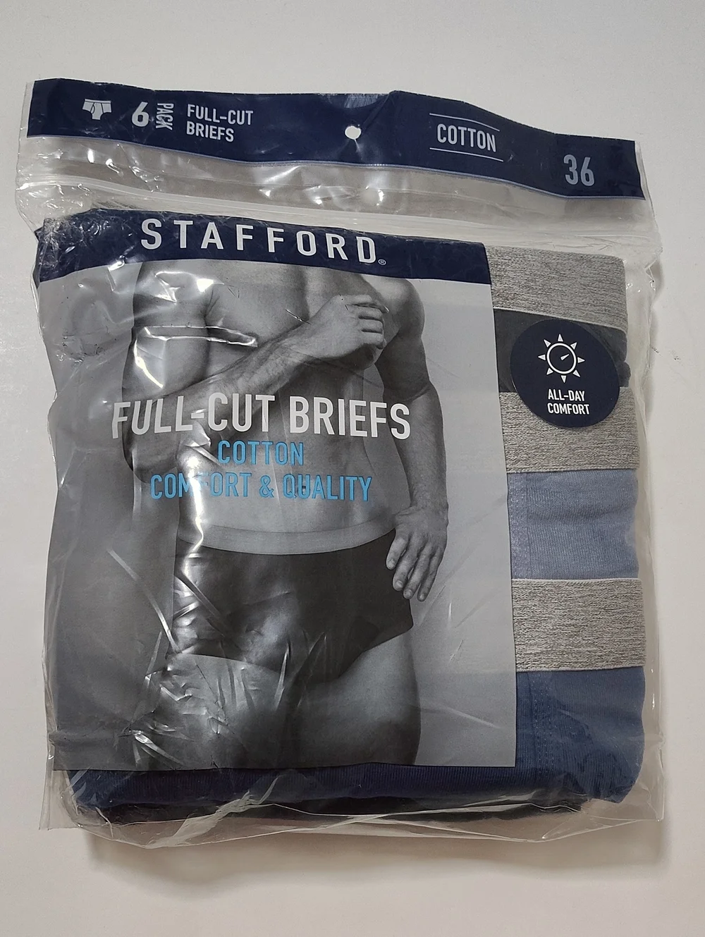 Stafford Men's Full-Cut Briefs Underwear In Blues - 6 Pack - Size 36